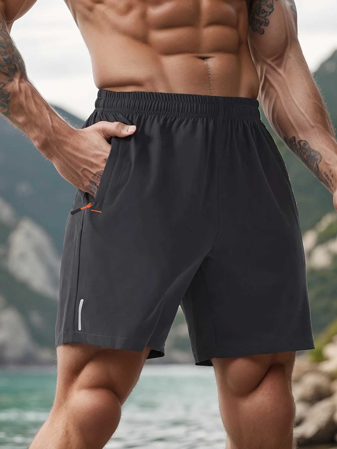Quick Drying Comfy Active Shorts Mens Casual Zipper Pockets StretchWaist Drawstring Shorts For Summer Gym Workout TrainingT251015