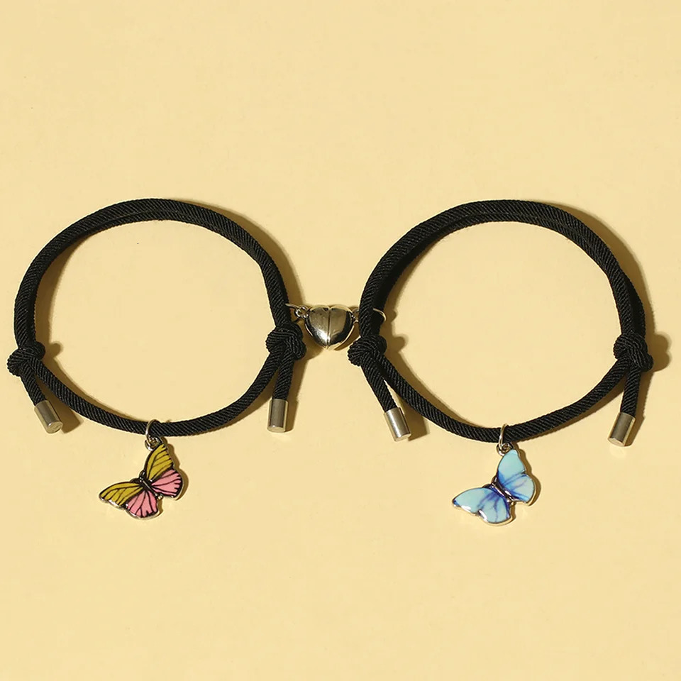 2 PCSSet Butterfly Couples Pendant Luminous Bracelet For Women Lover Black Rope Charm Friendship Girlfriend Party Jewelry Gift 251014