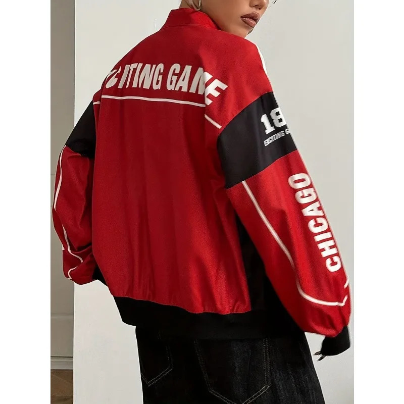 Varsity Jacket Tops Womens Patchwork Long Sleeve Racing Bomber Letterman Jackets Color Block Y2k Outerwear Vintage Streetwear 251015 - view 3