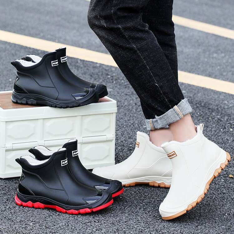 Autumn Winter new Fashion Trendy Cool Outdoor Short Tube Men's Warm Rain Boots Fixed Cotton Water Rubber Shoes Men free shipping
