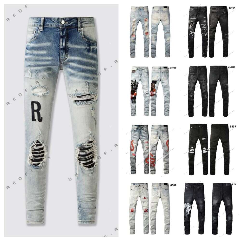 Amira jeans ksubi jeans High Street Hole Patch Men's womens star embroidery denim jeans stretch slim-fit jnco y2k jeans pant biker skinny amirijeand 7K