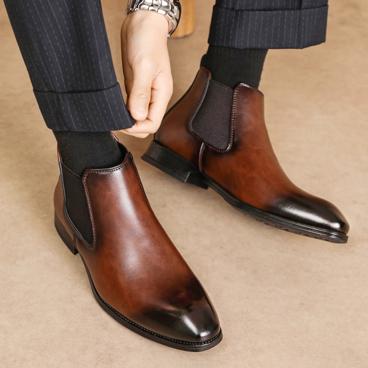 2025 Mens Chelsea Boots Retro Ankle Boot Handmade Leather High Top Casual for Men Classic Business Dress Botas 251014