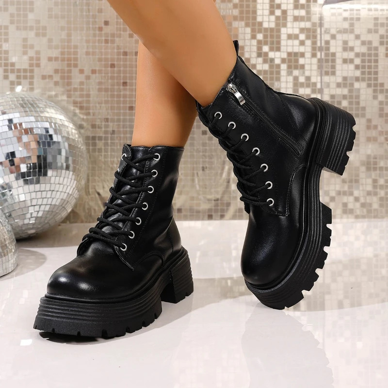 2026 Ankle Boots Women Fashion Autumn Casual Female White Chelsea Booties Punk Gothic Shoes Platform Short Leather Combat 251010