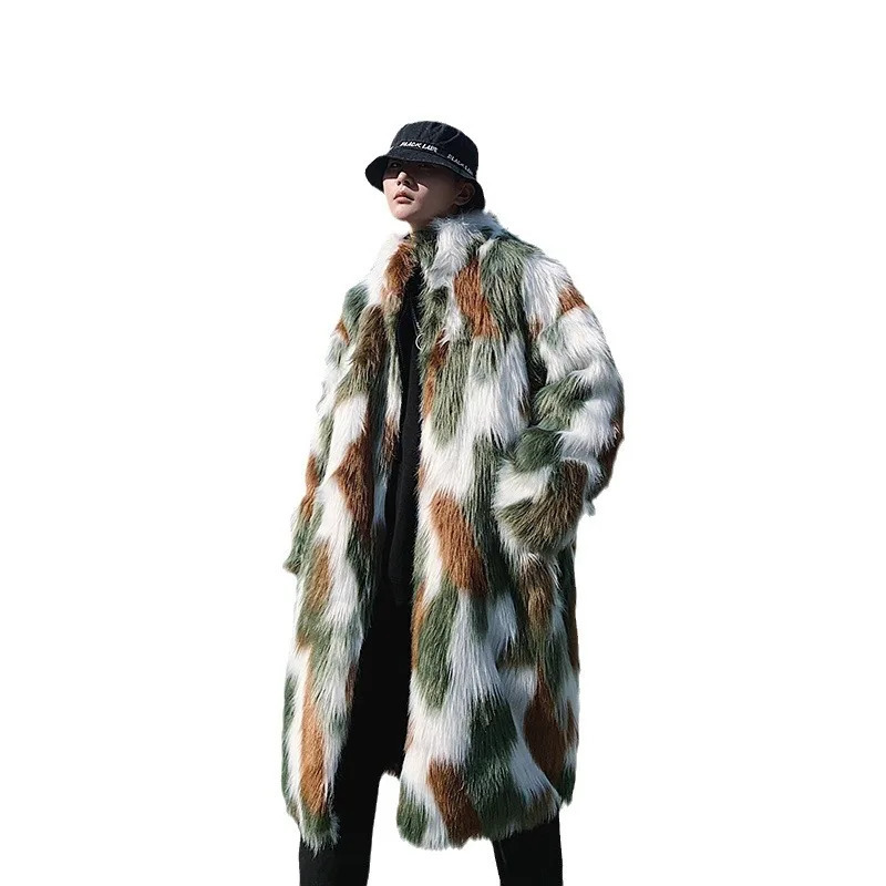 Winter Hip Hop Fur Coat Long Hooded Jacket Men Korean Fashion Warm Thicken Trench Coat Street Casual Overcoat 251011