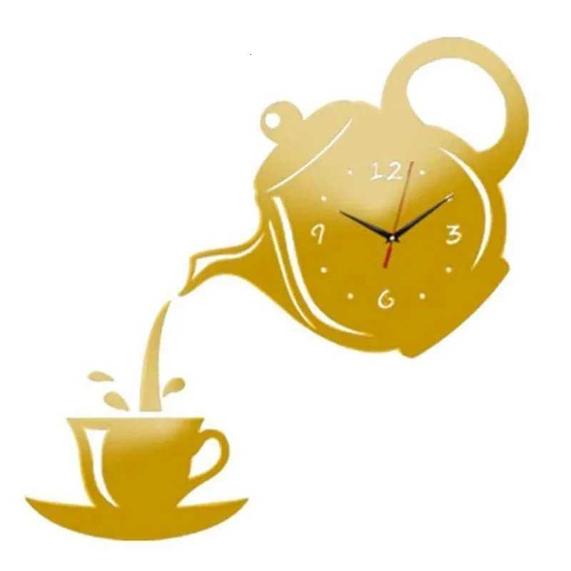 Coffee Cup Teapot Wall Clock 3D Acrylic Kettle Shaped Wall Clocks for Office Home Kitchen Dining Living Room Decoration C251015