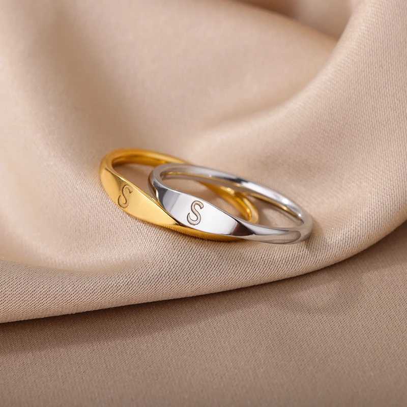 Initial Letter Rings for Women Men Stainless Steel Initials Ring A M K S Alphabet Name Aesthetic Wedding Jewelry Christmas GiftL251015