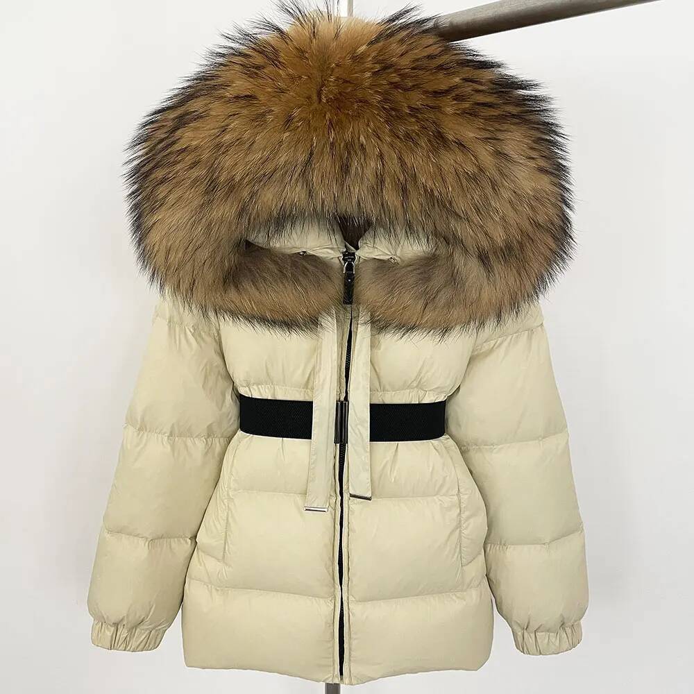 OFTBUY Huge Real Raccoon Fur Hooded 2024 Short Puffer Jacket Women 90% Duck Down Coat Winter Female Feather Parkas Waterproof