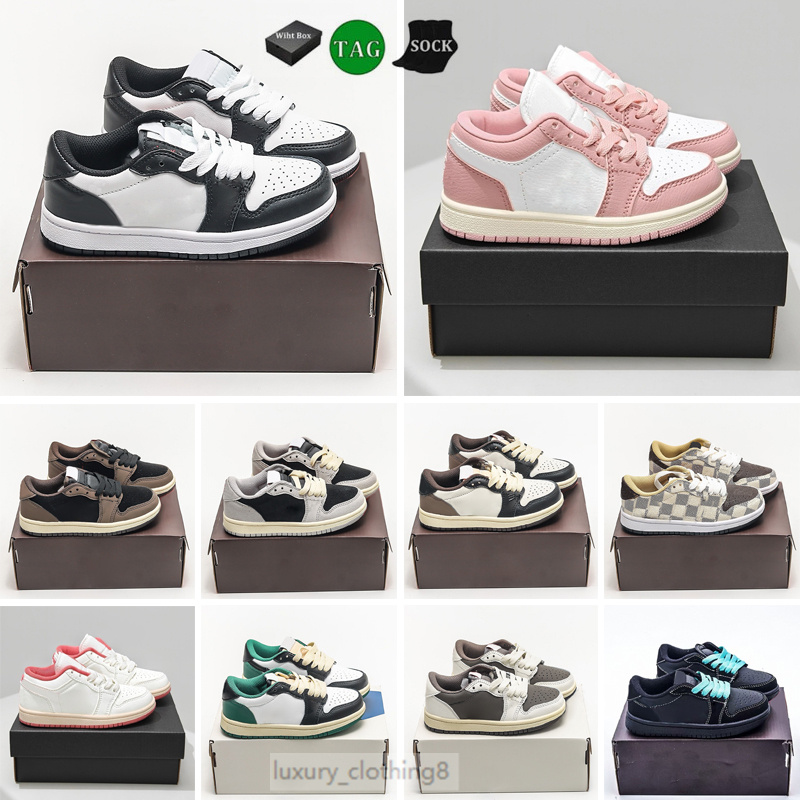 Kids low 1 Running Shoes University Red Black Cyber Blue Cactus Jack Bred Toe Children Sports Sneakers Classic Basketball shoe