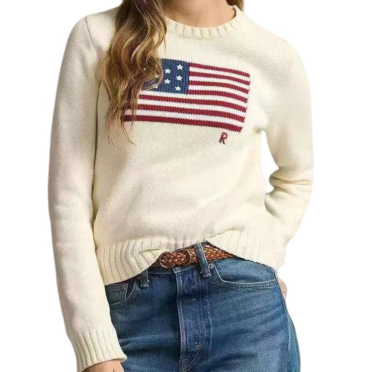 Luxury Designer Womens Sweaters Crewneck Ladies Knitted Polo Sweater American Flag Trendy Winter Highend Comfortable Cotton Pullover Knitwear Jumper Sweatshirt