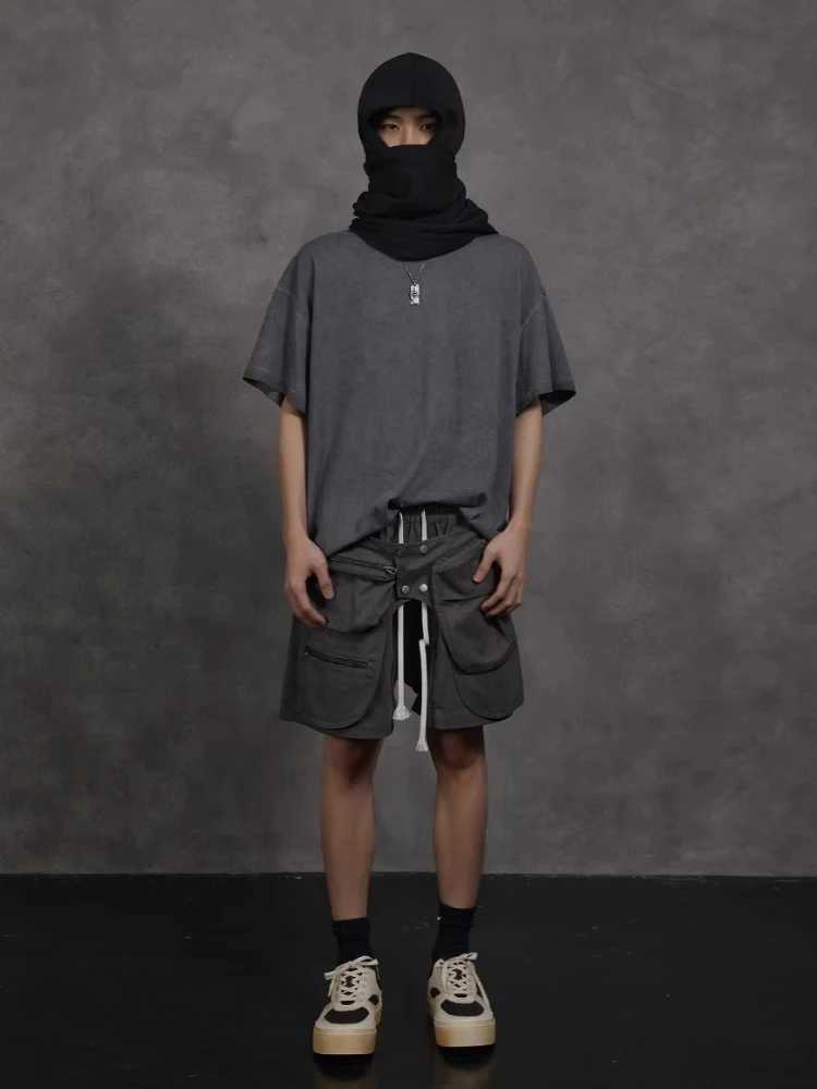 Mauroicardi Spring Summer Cool Loose Casual Soft Grey Cotton Cargo Shorts for Men Drawstring Elastic Waist Luxury Clothes 2024T251015