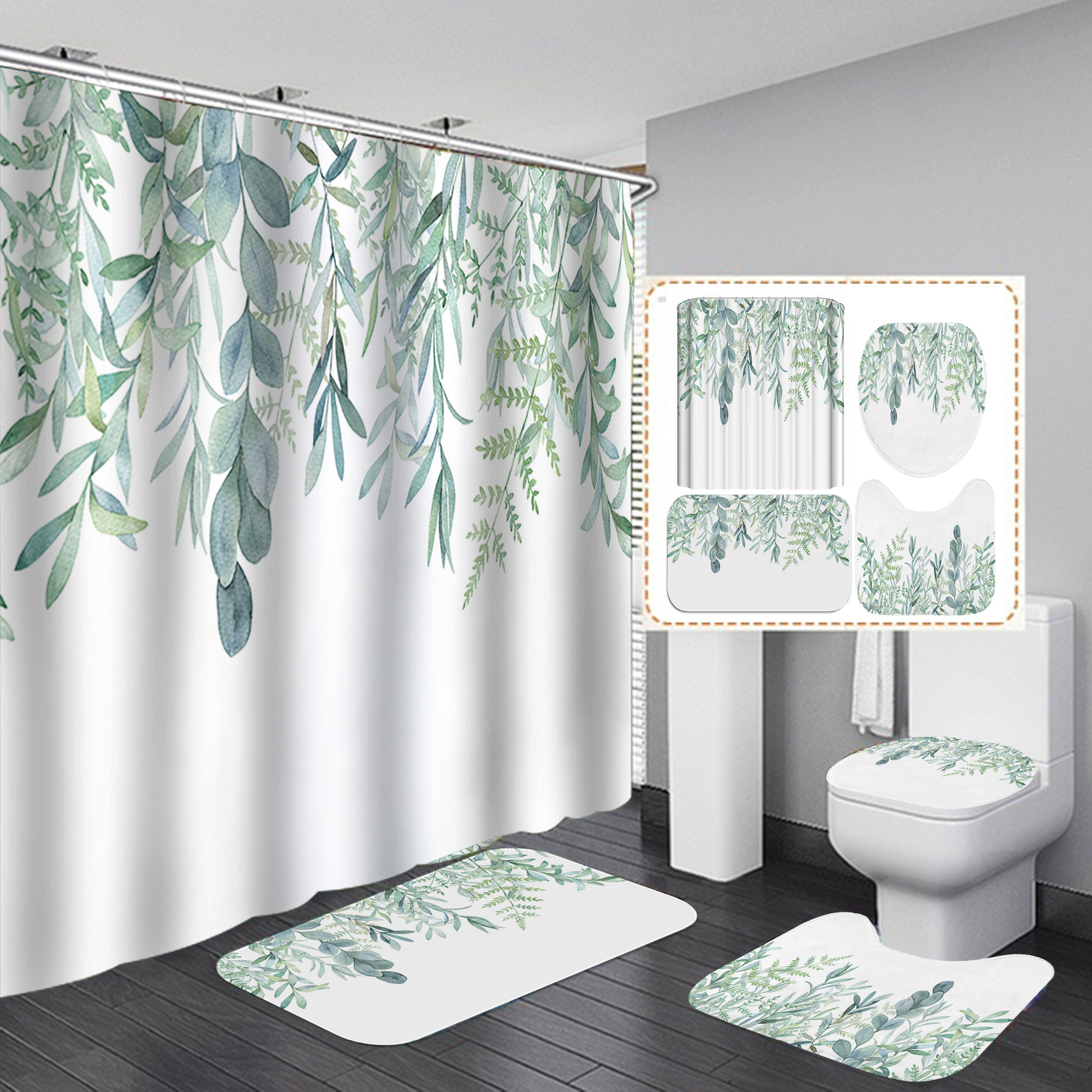 YL-37465 bathroom toilet punch-free curtain waterproof anti-light roller blinds toilet toilet block curtain toilet three-piece set
