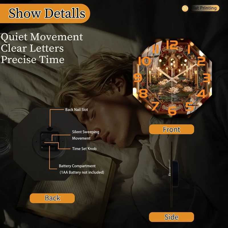 1pc Rich in Lotus Flowers Candlelight Octagonal Wall Clock for Living Room and Office Ideal Christmas and New Year Gifts C251015