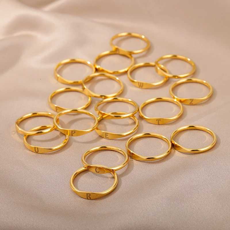 Initial Letter Rings for Women Men Stainless Steel Initials Ring A M K S Alphabet Name Aesthetic Wedding Jewelry Christmas GiftL251015