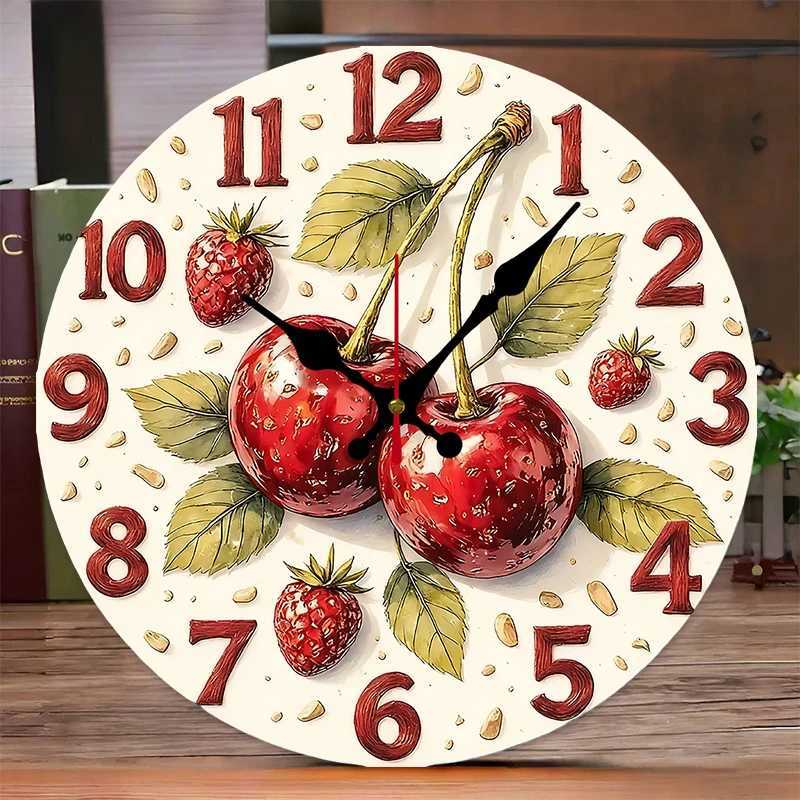 Cherry Strawberry Wooden Round Silent Hanging Wall Clock Suitable For Living RoomOfficeStudy Room Bedroom Home Decoration C251015