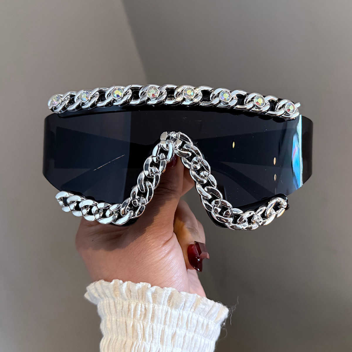 Personalized Large Frame Chain Onepiece Sunglasses Trendy Punk Sunglasses Y2k Futuristic Fashion Goggles H251015