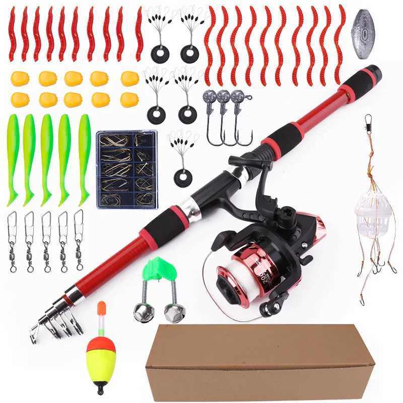 55Pcsset Fishing Rod and Reel Combo Set 18m Tescopic Rod with 521 Reel Maximum Drag Force 5kg Compte Fishing Kit Y251014
