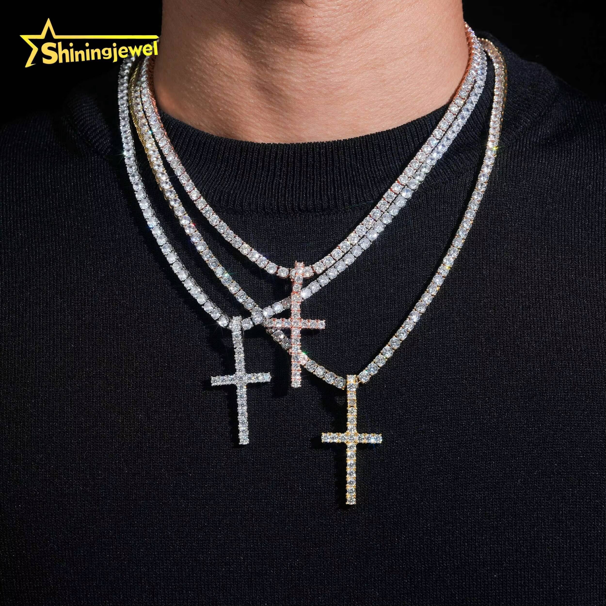 Hip Hop Diamond Jewelry Men Top Quality Hot Selling 925 Silver Moissanite Cross Pendant