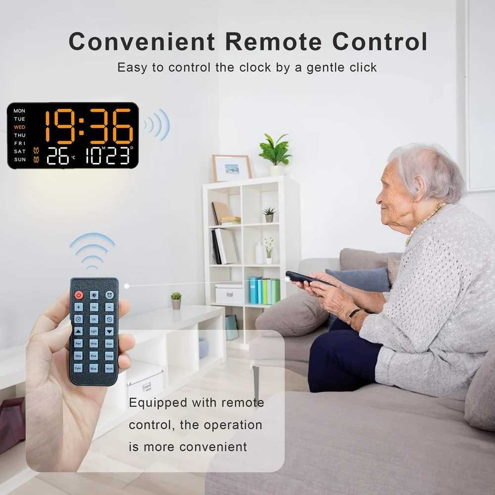 Remote Control Digital Wall Clock LED Display USB Battery DST Large Table Alarm Clock for Living Room Bedroom Home Decorations C251015