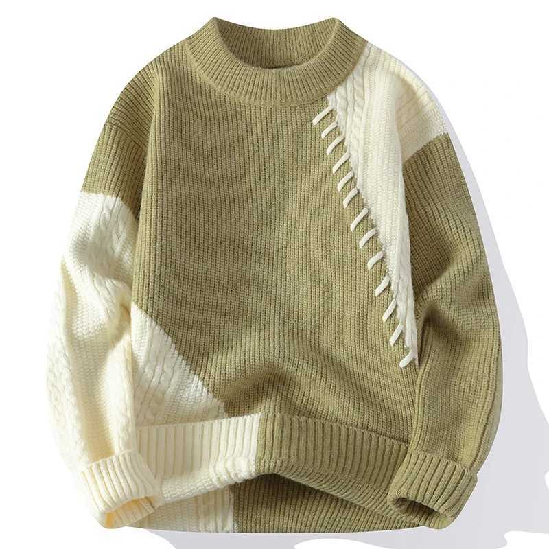 New Autumn Winter Mens Warm Sweater Fashion Patchwork ONeck Knitted Pulovers Men Loose Casual Streetwear Daily Knit Sweaters J251015