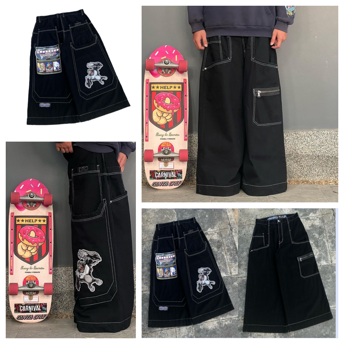 Men's Jeans American Hip-hop Skateboarding Teen Fashion Brand Loose Large Pocket Aipper Wide-leg Pants High Street Trend Print Versatile Loose Je