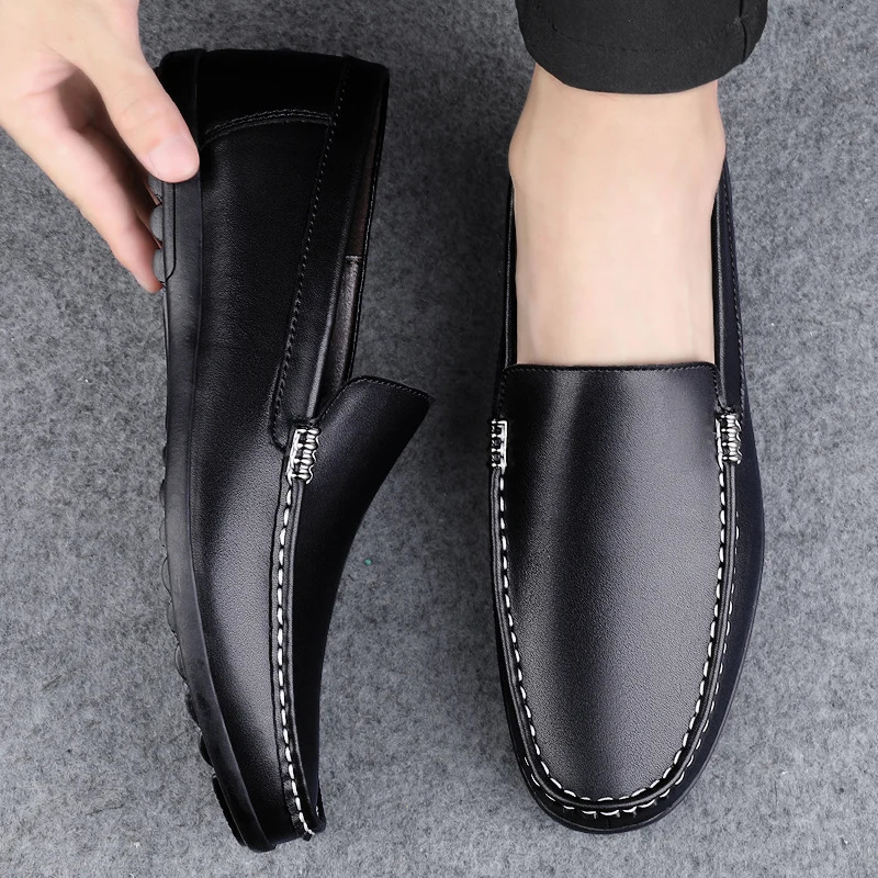 Summer Mens Shoes Business Casual Shoes Breathable Leather Shoes Lightweight Mens Beanshoes Plussize Dad Shoes 251013
