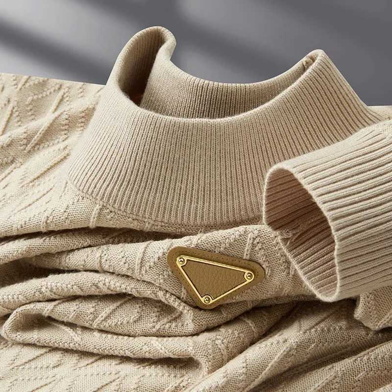 Minglu Autumn Winter Knitted Mens Sweaters Luxury Long Sleeve Mock Turtleneck Jacquard Solid Color Casual Pullover Man Sweaters J251015