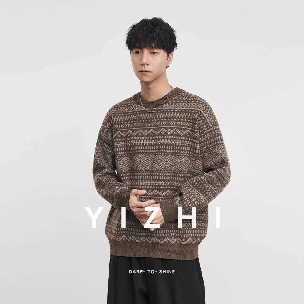 Fashion Mens Knitwear 2025 Autumn Winter New Season Lazy Fair Isle Contrast Retro Loose Crewneck Sweater Pullover J251015