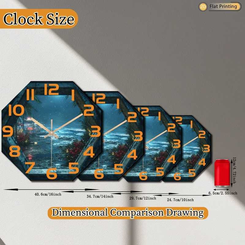 1pc Rich in Coastal Nightscape Octagonal Wall Clock for Study and Living Room Ideal Mothers Day and Easter Gifts C251015