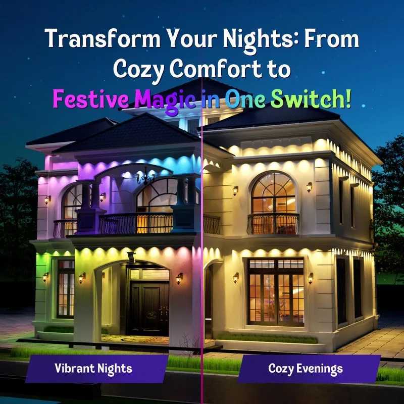 500FT Smart RGB Eave Lights App Remote IP67 Permanent Outdoor LED String Lights Home New Year Christmas Birthday DIY Lighting X251015