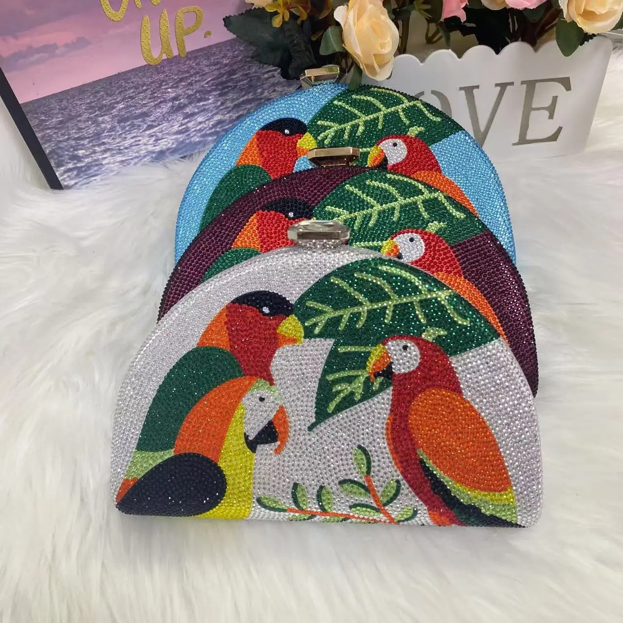 Multicolored Parrot Diamond Evening Bag Crystal Clutch Purse Cocktail Prom Bird Party Handbags Shoulder 251014