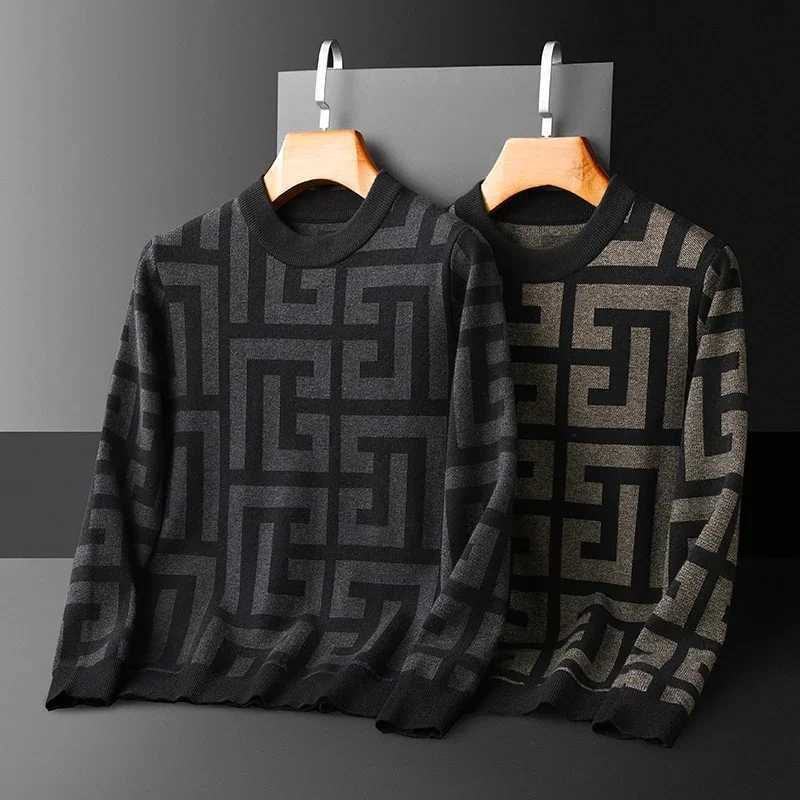 New Arrival Wool Pullover Mens Sweaters Luxury Long Sleeve Computer Knitted Round Collar Casual Geometric Male Sweaters 4XL J251015