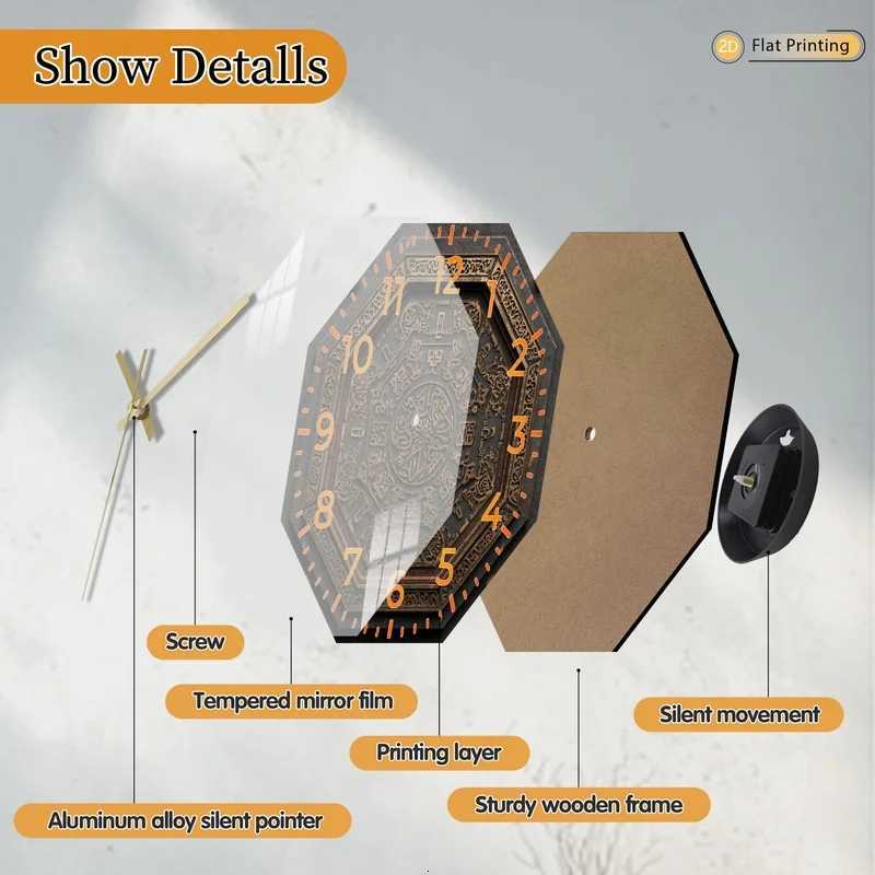 Vintage 2DFlat Golden Pattern Analog Octagonal Wall Clock for Bedroom Office Home Weddings Mothers Day Holiday Gifts C251015