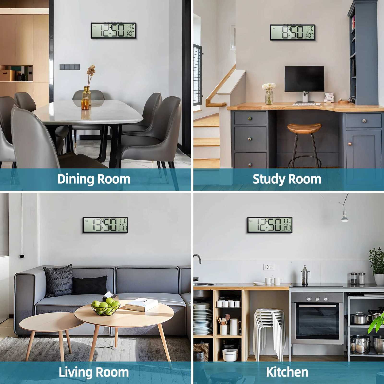 145 Large Digital Wall Clock Battery Operated Clock with Large Display Numbers Calendar Auto DST Clocks for Living Room C251015