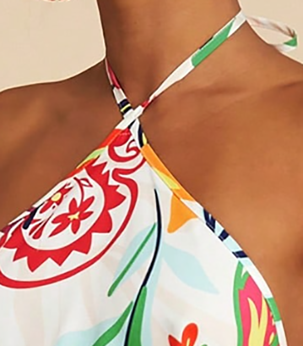 Women's Vacation Style Halter Dress, Floral Print & Tie Strap Design, Summer Sleeveless Swing Dress, Perfect for Beach & Resort Getaways-24206