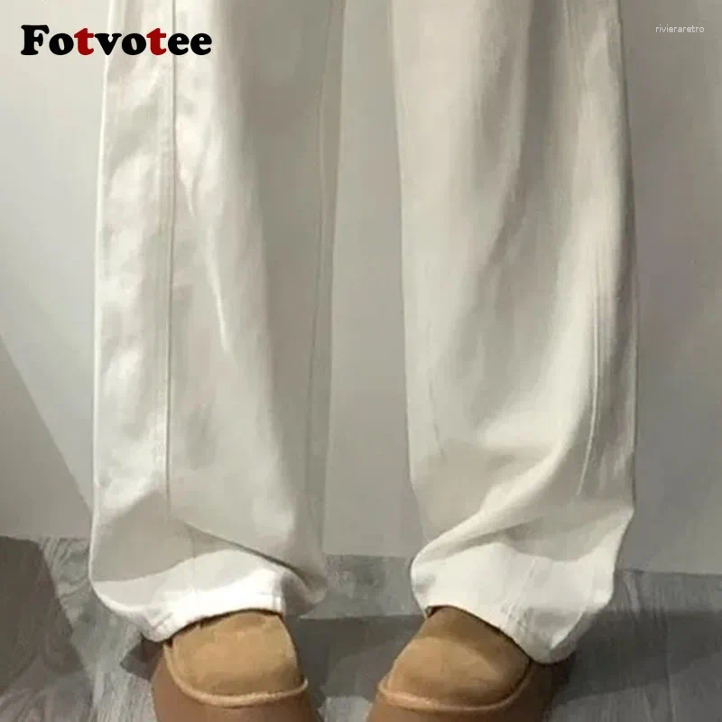 Women's Jeans FOTVOTEE High Waist Wide Leg White Women Simple Solid Straight Baggy 2025 Casual Fashion All-match Lady Trousers Z260313