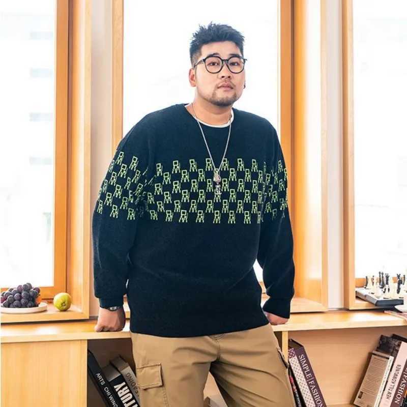 Large Size Sweater Mens Autumn and Winter Loose Trendy Sweater Plus Fat Plus Large Fat Man Round Neck Thread Lazy Style J251015