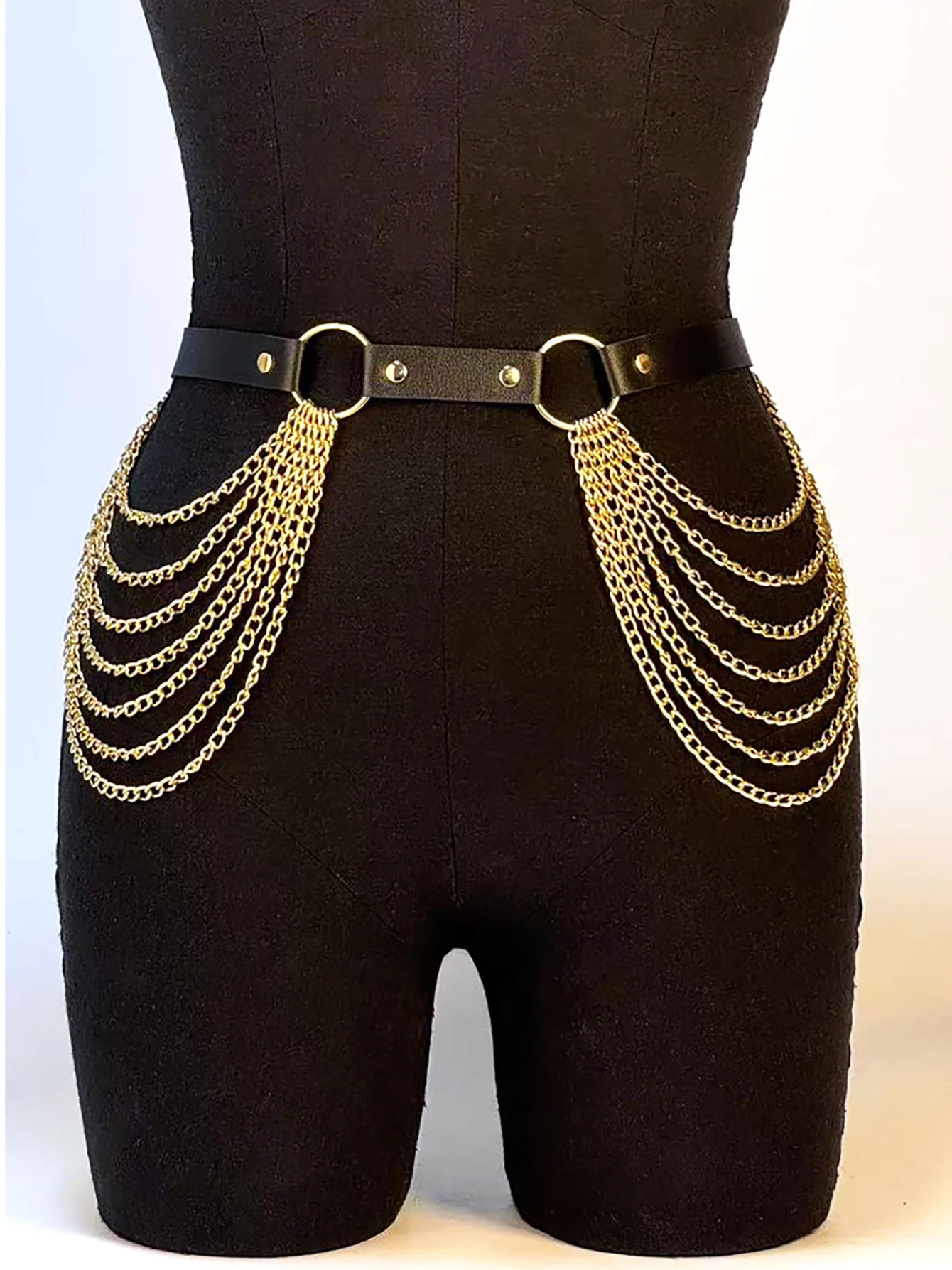 Women PU Leather Harness Belt Gold Waist Chain Fashion Waistband Accessory Leisure Punk Gothic Clothing Jewelry 251008