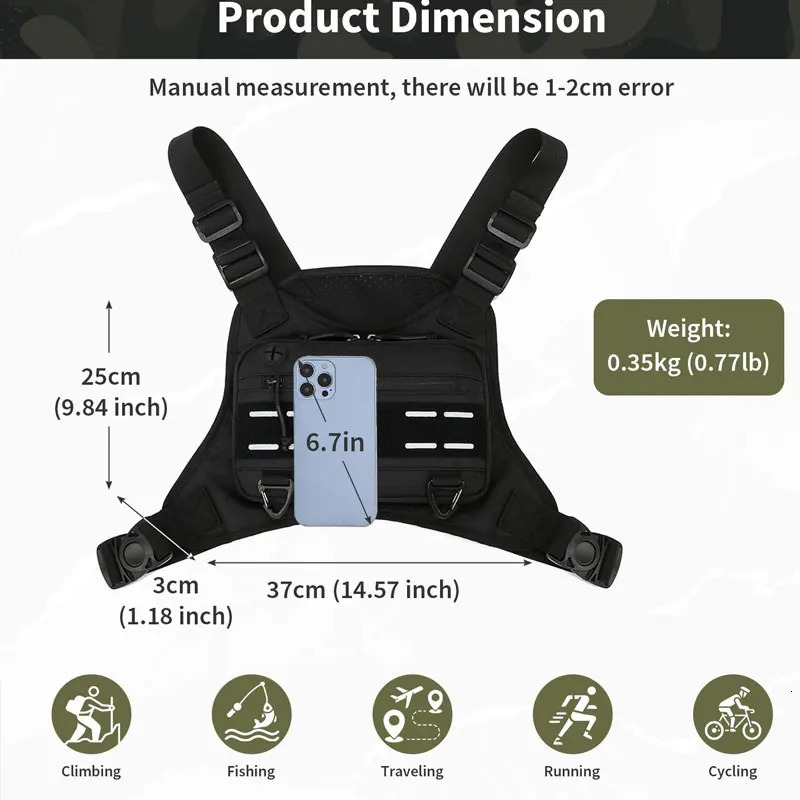 Outdoor Chest Bag For Men Front Rig Pouch Running Vest Phone Holder Tactical Sports Pack Hiking Fishing Molle Camping Backpack 241014
