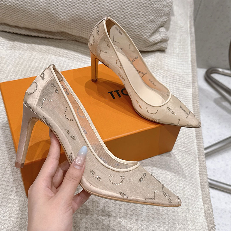 Gala Pump 1AIDPW Ladies Pointed Toe High Stiletto Heel Womens Nude Beige Pump Designer Mesh Sandals Leather Outsole Sizes 35-41