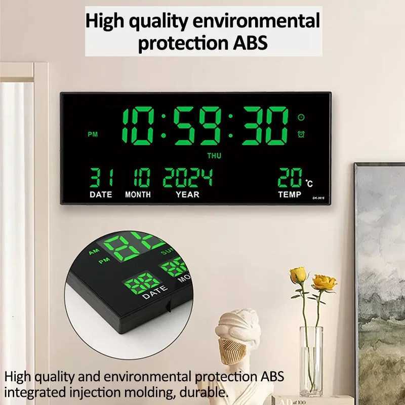 Digital Large Wall Clock Alarm Temperature Date Calendar Display 8 Sets of Alarm Clocks 14 Electronic LED Clock Plug in Use C251015