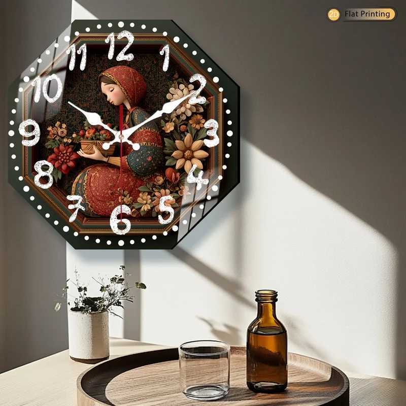Attractive Elite Vintage Octagon Floral Silent Wall Clock for Farmhouse Dining Room Office Christmas Mothers Day Halloween Gift C251015