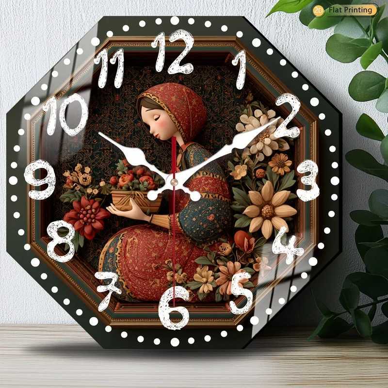 Attractive Elite Vintage Octagon Floral Silent Wall Clock for Farmhouse Dining Room Office Christmas Mothers Day Halloween Gift C251015