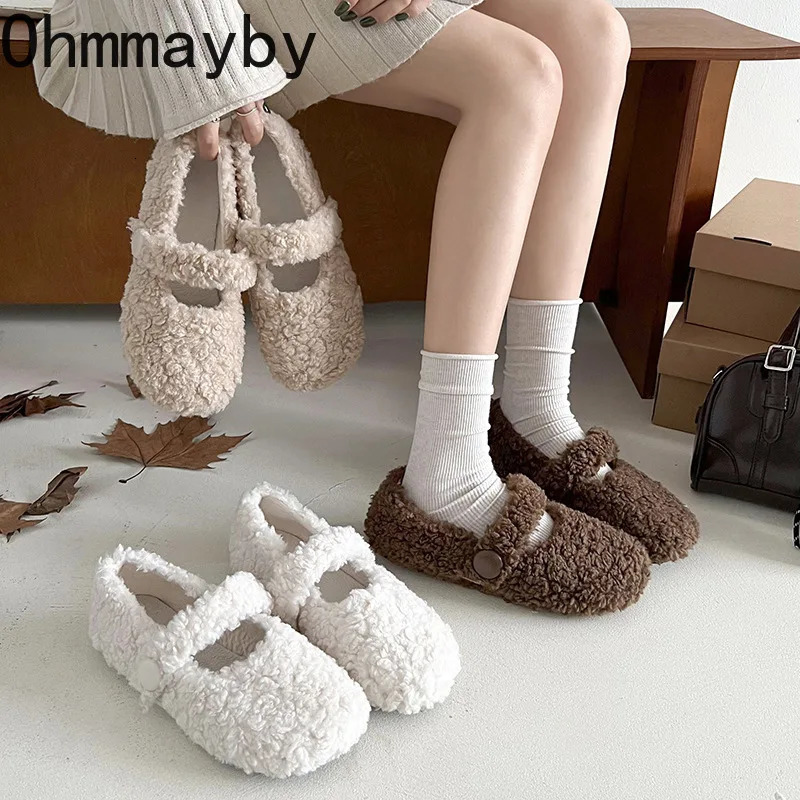 Lambwool Women Flats Shoes Fashion Round Toe Slip On Shoes Warm Cartoon House Shoes For Winter 251013