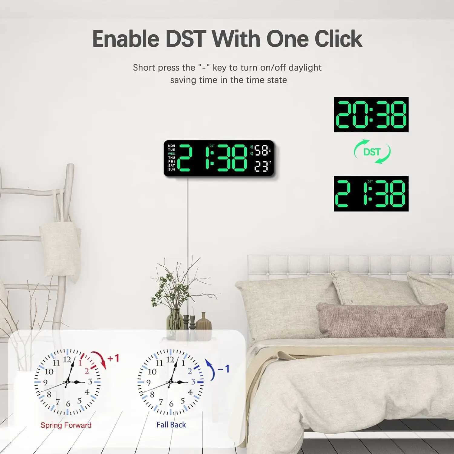 12 Inch Smart Mute LED Electronic Night Alarm Wall Clock Modern Desk Clock Minimst Thermometer Calendar Time Cube Home Decor C251015