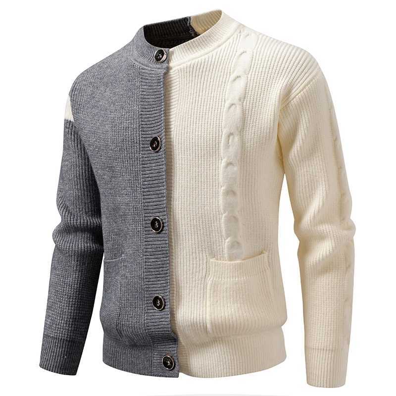 Autumn Winter Mens Patchwork Cardigans Fashion Knitted Sweater ONeck Warm Single Breasted Knit Sweatercoat Men Casual Cardigan J251015