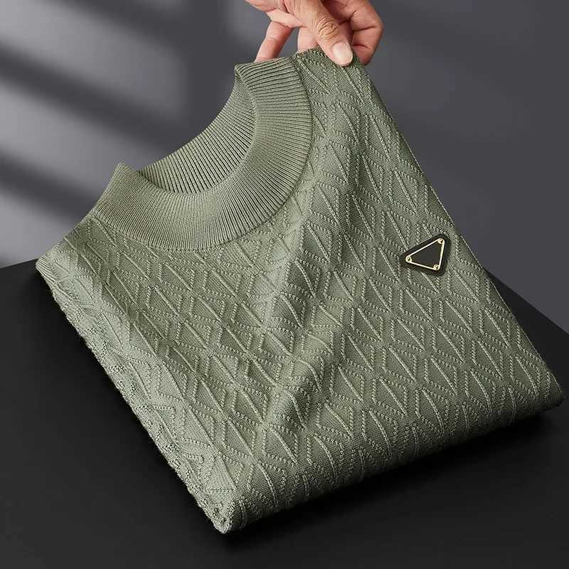 Minglu Autumn Winter Knitted Mens Sweaters Luxury Long Sleeve Mock Turtleneck Jacquard Solid Color Casual Pullover Man Sweaters J251015