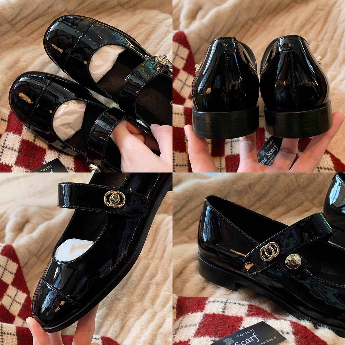 French school style classic and versatile, round-toed, shallow-cut, one-shoulder, thick-heeled Mary Jane single shoes, women's small leather shoe
