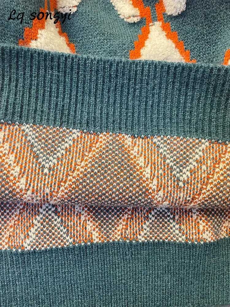 Oversized Sweaters Plaid Thicken Knitted 2024 Winter Pullover Knitted Coats Jackets Vintage Warm Turtleneck Jumper LQ1 J251015