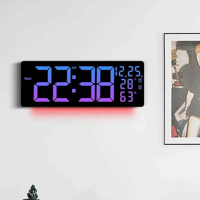 17 Large Digital Alarm Clock with 11Colors Dynamic RGB Display RGB LED Wall Clock with Colour ChangingDual AlarmRoom Decor C251015