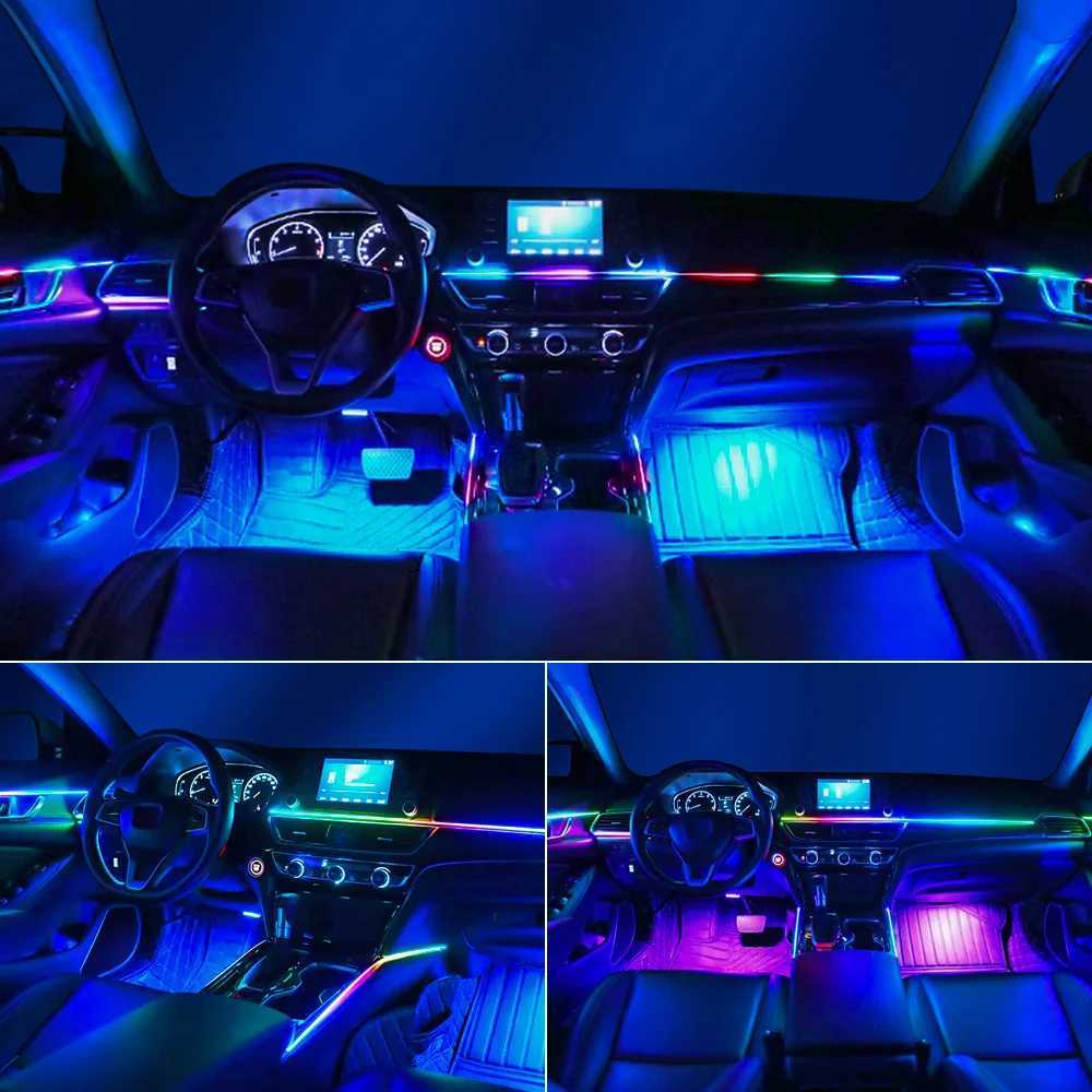 6101418 in 1 Led Car Ambient Lights RGB 213 64 Color Acrylic Strips Symphony Streamer Interior Atmosphere Lamp Control By App X251015
